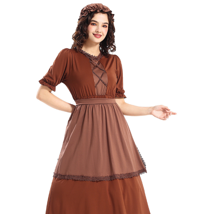 Womens Traditional Maid Costume Victorian Housekeeping Halloween Party Wear